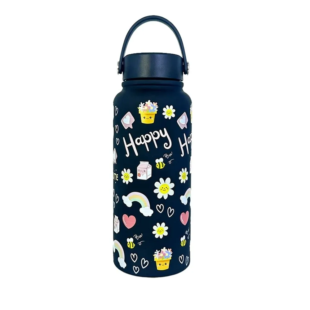 1000ML Insulated Water Bottle 304 Stainless Steel Wide Mouth Water Flask Portable Handle Large Capacity Thermos Cup For Student