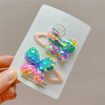 2 uds princesa lentejuelas escamas de pescado mariposa lindas horquillas para niñas sombreros para niños pinzas para el cabello pasadores accesorios para el cabello