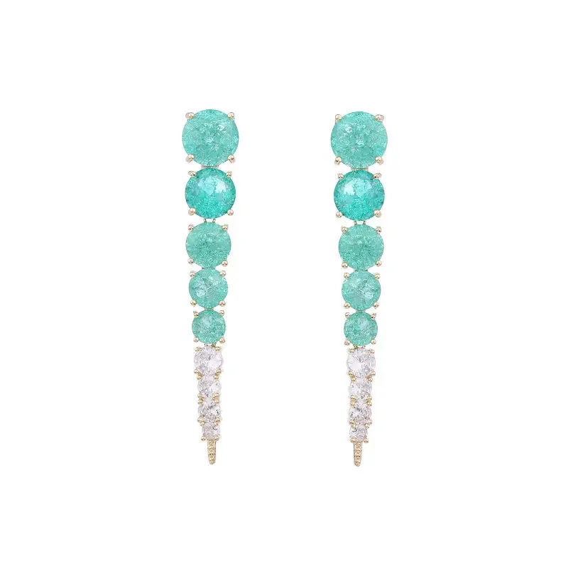 FXLRY Fashion Long Blue Ice Broken Cubic Zirconia Earring For Women Wedding Jewelry