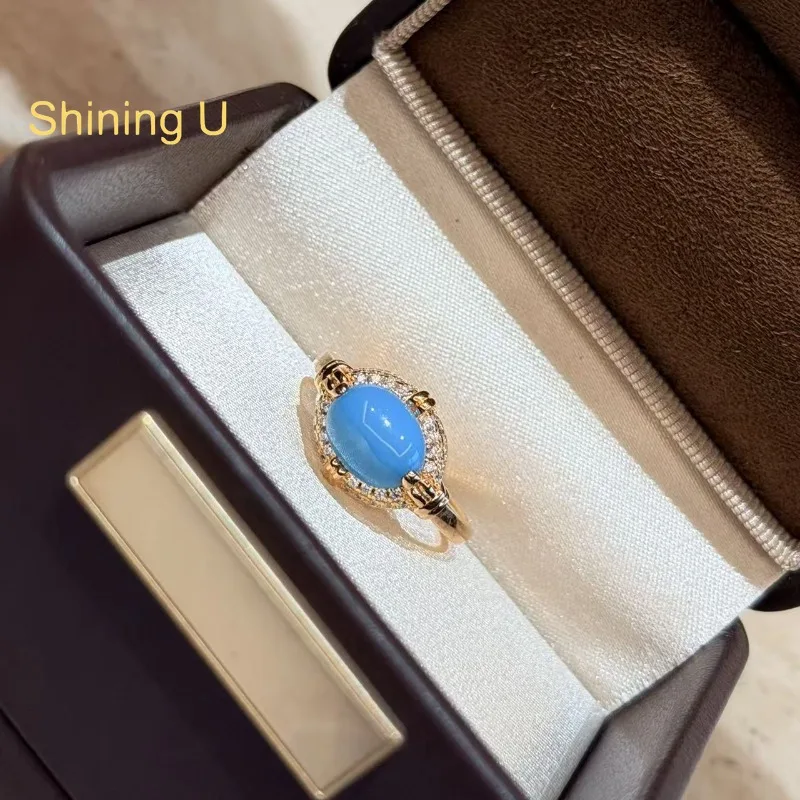 Shining U 925 Sterling Silver Oval Turquoise Ring for Women Fine Jewelry Party
