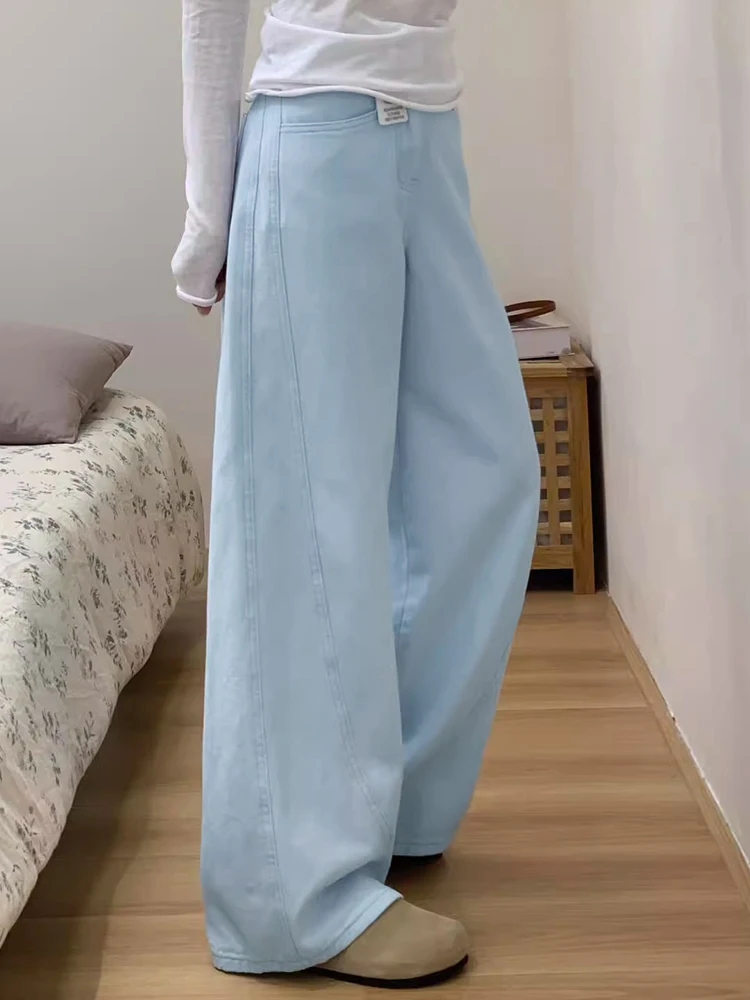 

High Waist Wide Leg Blue Jeans Women's plus Size Loose Straight Floor-Length Trousers Spring Fashion plus Size Clothing