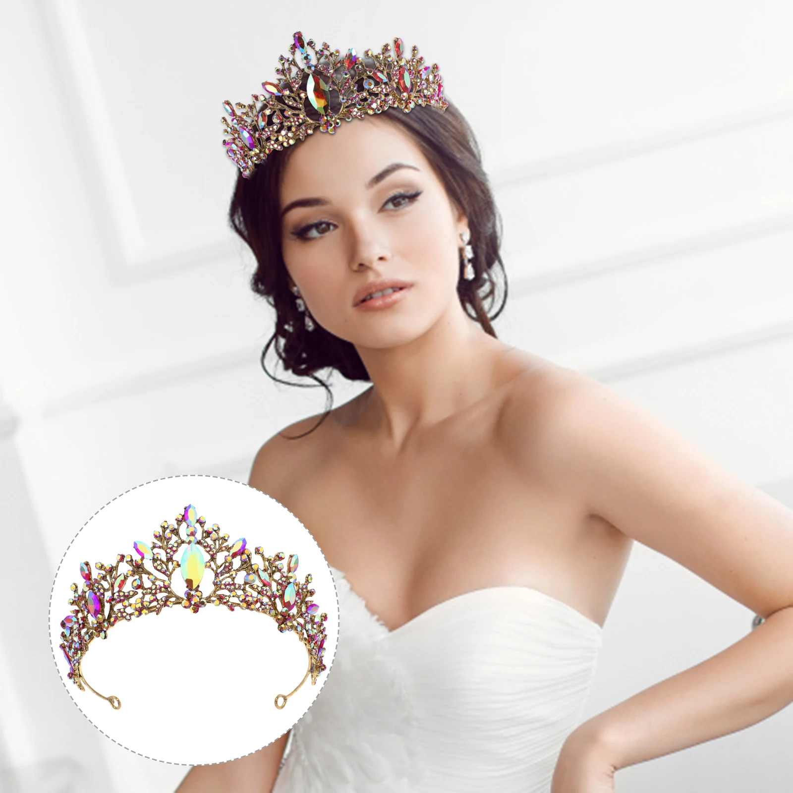 

Colorful Crown Headband Engagement Headpiece Wedding European Hair Retro