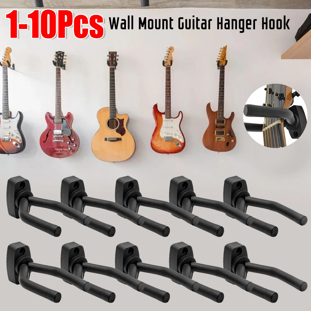 1-10PCS Wall Mount Guitar Hanger Hook Non-slip Holder Stand Instrument Accessory For Acoustic Guitar Ukulele Violin Bass Guitar