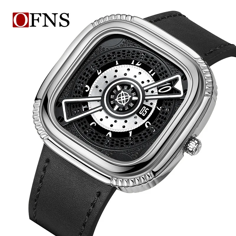 

Новые модные кварцевые часы OFNS с ремешком, мужские часы, простые квадратные водонепроницаемые часы
