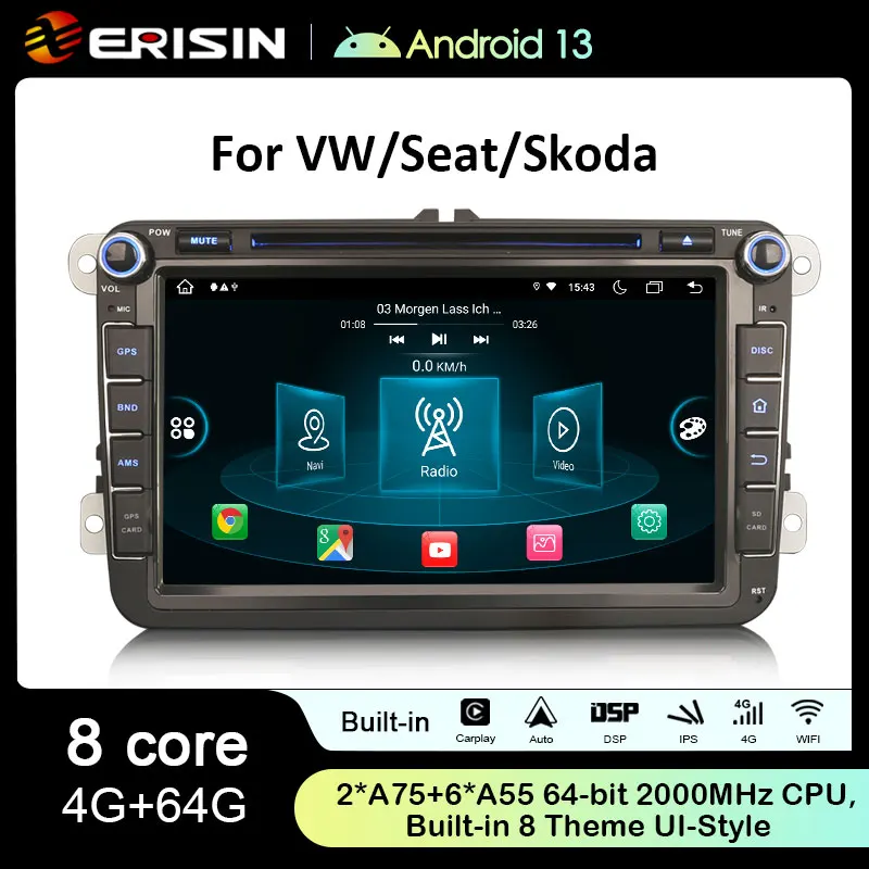 Erisin ES8915V Android 13 Car Stereo GPS For VW Sharan Tiguan Seat Altea Skoda Superb DVD Player 4G Wireless CarPlay Auto Radio