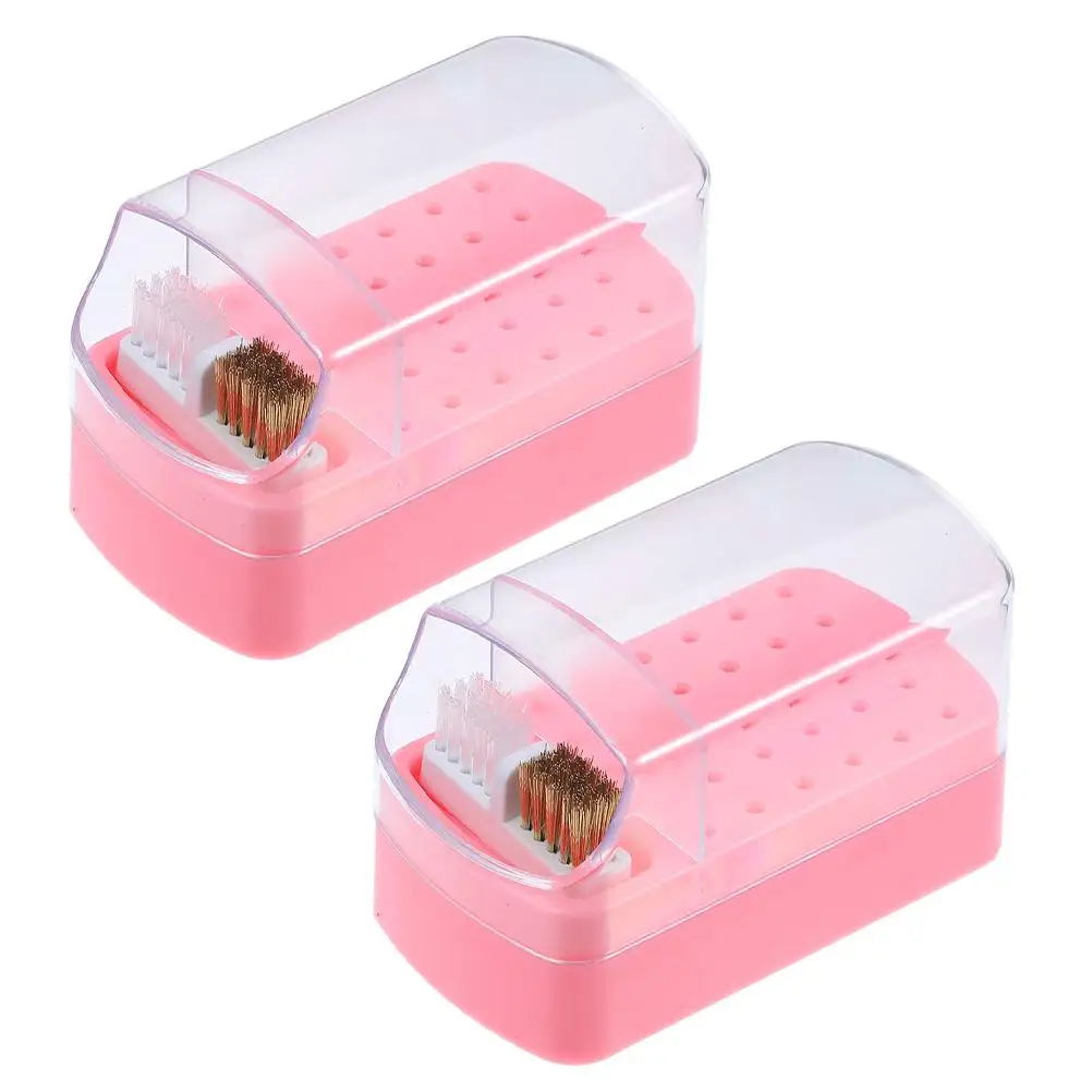 

2 Pcs Nail Head Grinding Box Manicure Drill Bit Container 1 Bits Cleaning Brush Case