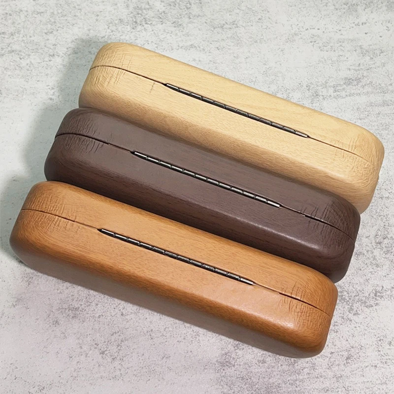KLASSNUM Estuche para gafas con textura de madera, soporte para gafas, negro, marrón/amarillo claro/curry, caja portátil para gafas de sol para mujer