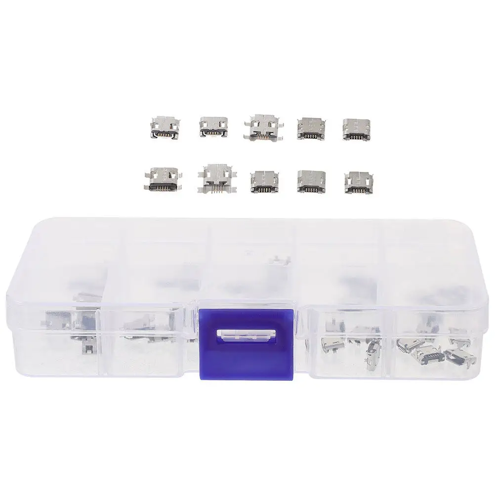 100Pcs Micro USB Female Sockets Kit 5-Pin High Conductivity Copper Socket for Electronic Repair Smartphones Tablets USB Port