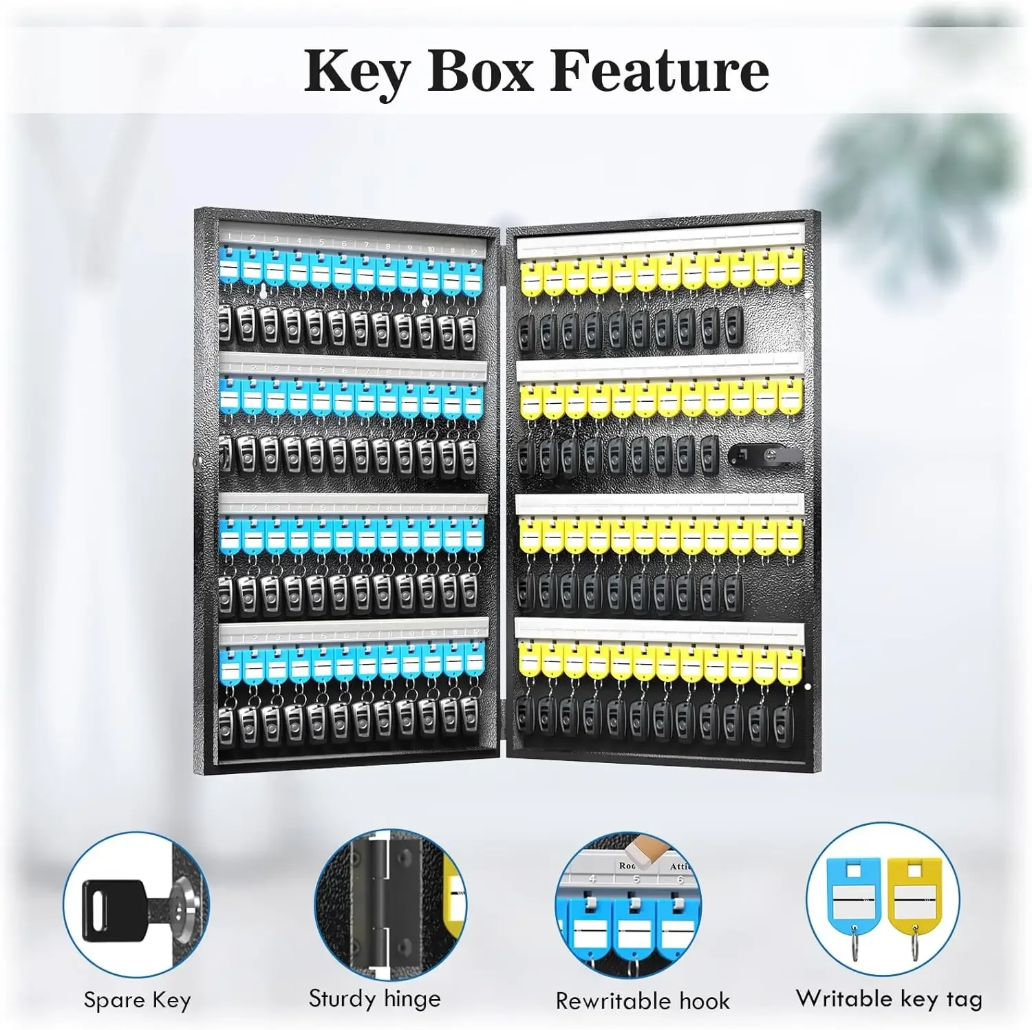 WeHere Key Lock Box Wall Mounted (96 Keys), Roller Mechanical Password Lock,key Cabinet with Combination Lock and 96 Key Labels