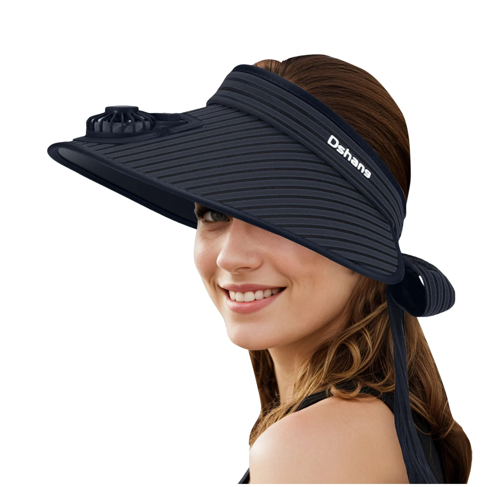 

Sun Hat With Solar Fan For Women Fashion Stripe Empty Top Summer Fan Hat Cute Fan Visor With Straps Bow Outdoor Beach Hats