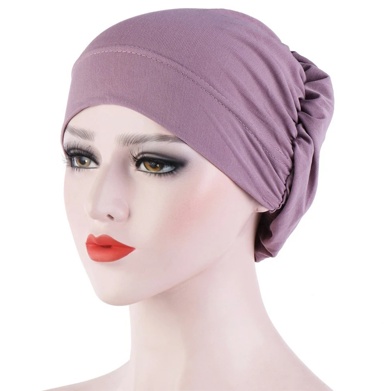 2023 New Women Simple Turban Hat Muslim Solid Color Cap Women Soft Comfortable Caps Islamic Hat For Female