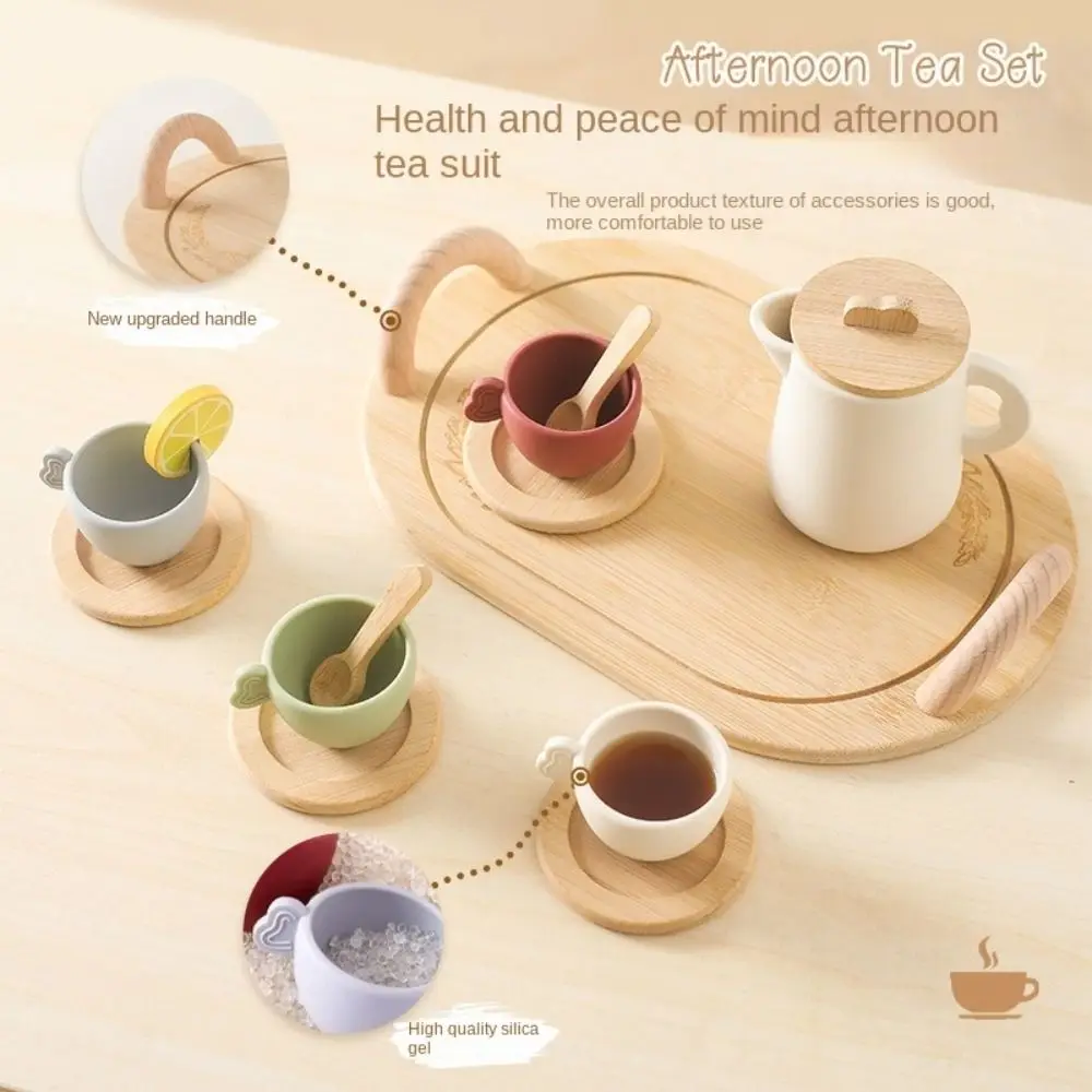 Funny Silicone Afternoon Tea Set Wooden Role Play Game Tea Party Set Mini Kitchen Utensils Kids Gifts