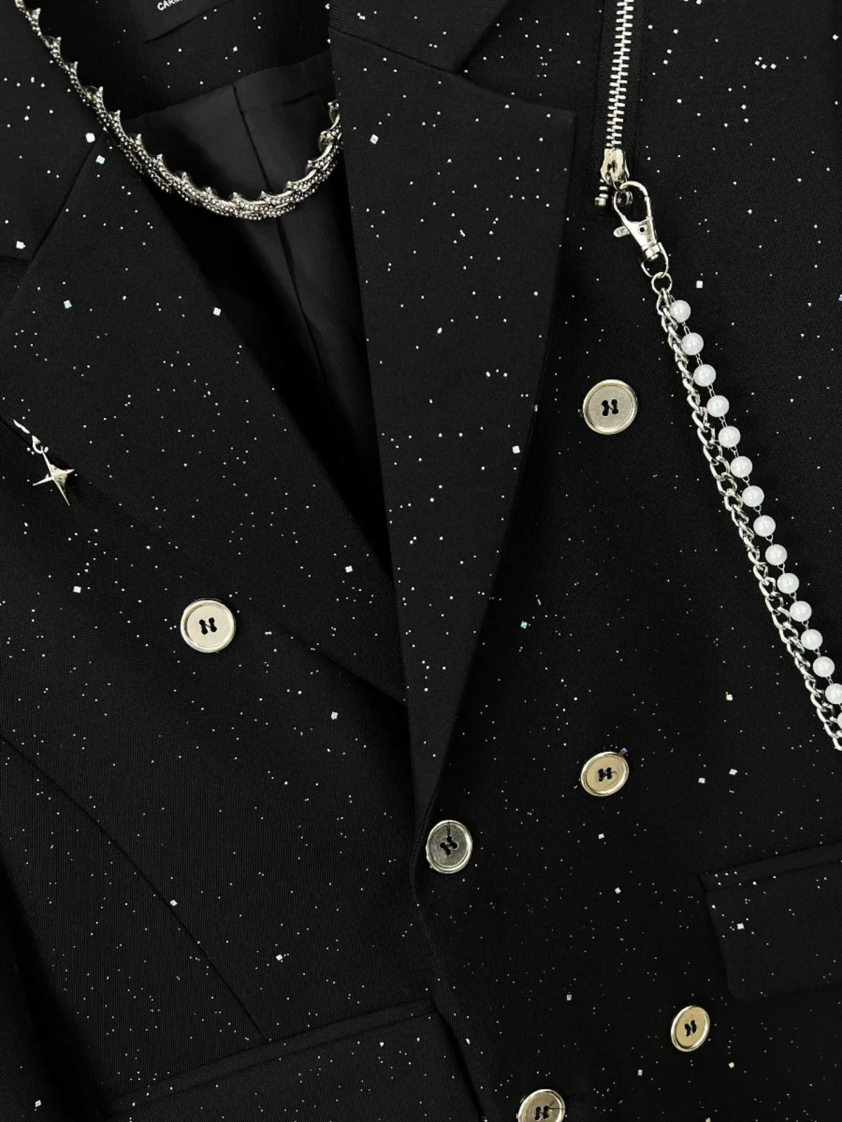 Autumn 2024 New Fashion Handsome Sequined Starry Suit Jackets Men's Casual Suit Jacket Trendy Male Long-Sleeve Loose Comfort Top