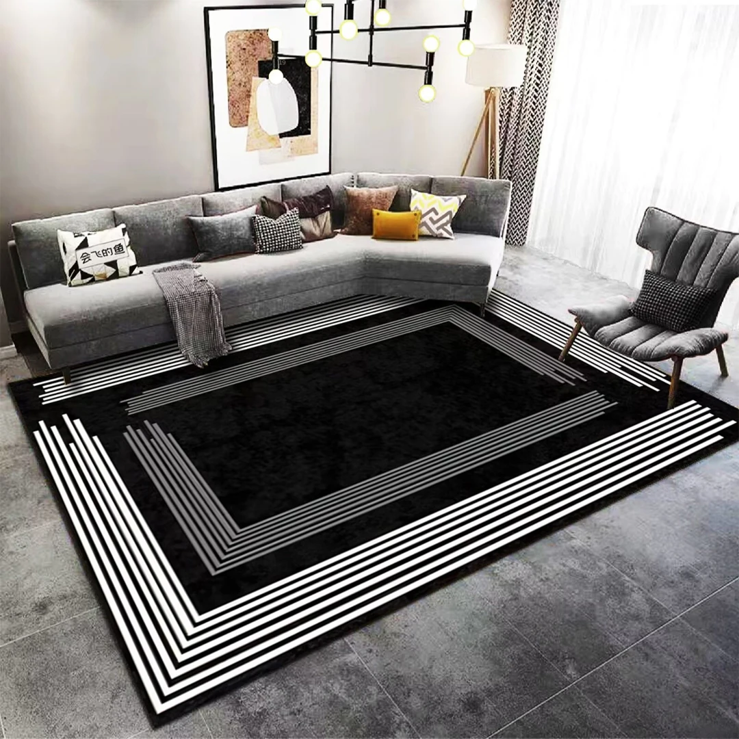 

Nordic Black Geometric Living Room Carpet ModernLuxury Large Area Rug for Bedroom Washable Lounge Coffee Tables Floor Mat