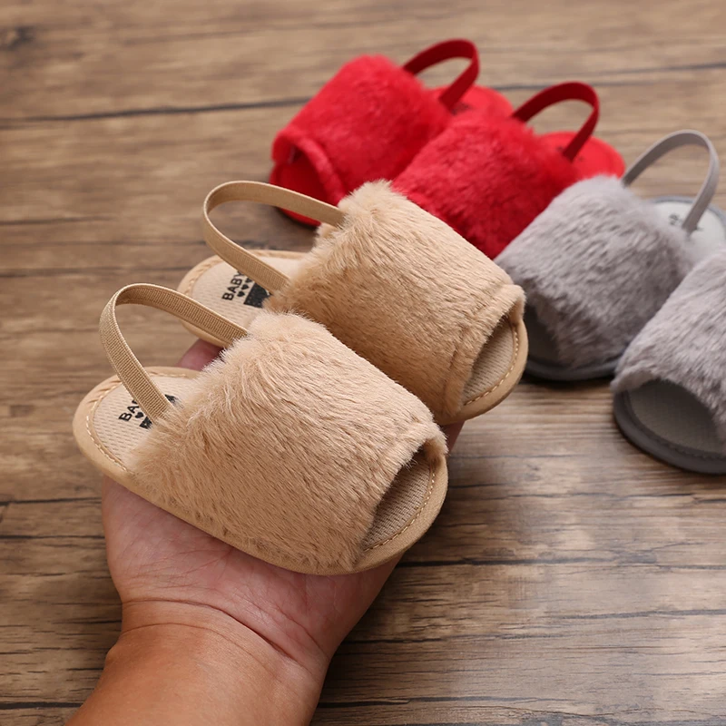 Sandalias para bebé con pelo suave estilo clásico, transpirables, deslizador, piel, sandalias elásticas, elásticas, para princesa