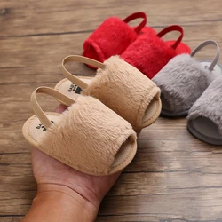 Sandalias para bebé con pelo suave estilo clásico, transpirables, deslizador, piel, sandalias elásticas, elásticas, para princesa