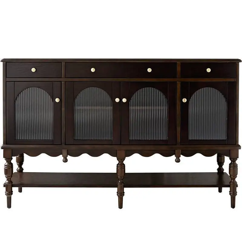 

French retro solid wood carving, entrance hall partition cabinet, American European black dining side cabinet