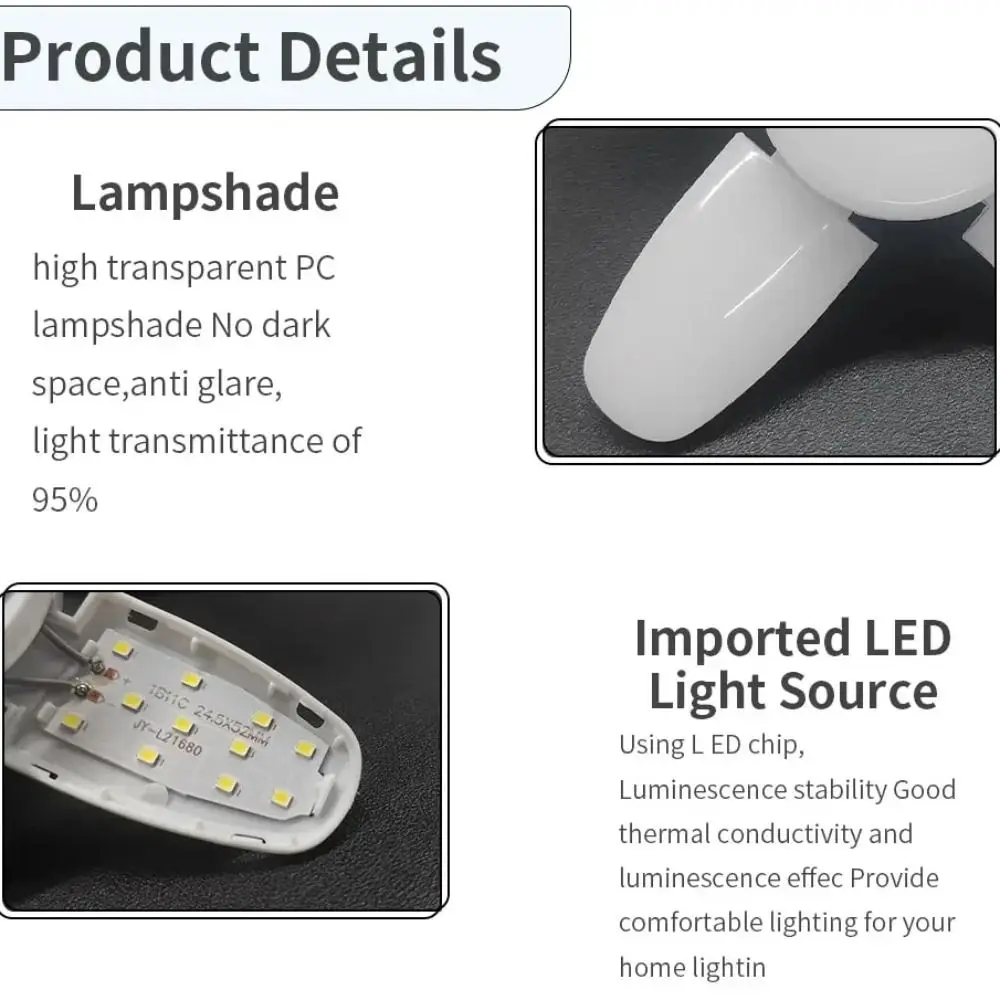 

New Plastic Fan-Shaped LED Bulb AC 220V 28W Foldable Ceiling Lighting White Collapsible LED Light Warehouse