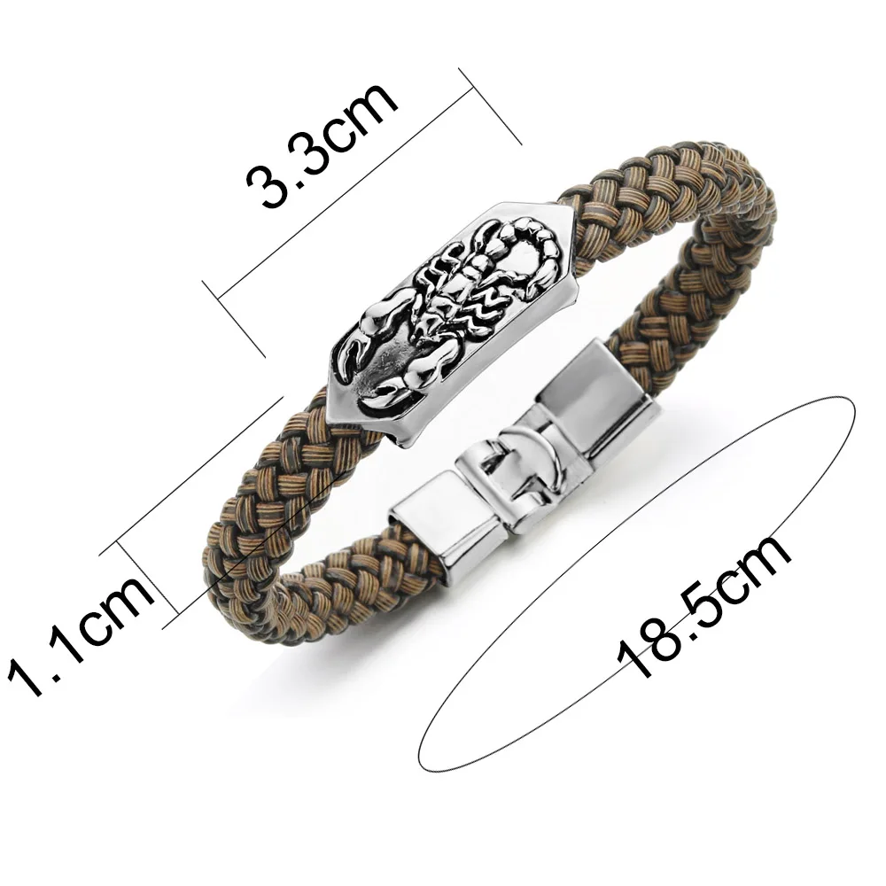 Vintage Scorpion Bracelet Trendy Men Jewelry PU Leather Charm Wristband Pulsera Hombre Punk Bracelets & Bangles S414