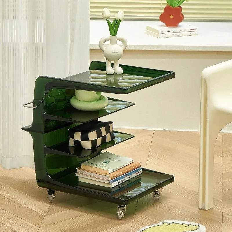 HYS side few acrylic medieval cart movable living room side cabinet with wheels small coffee table