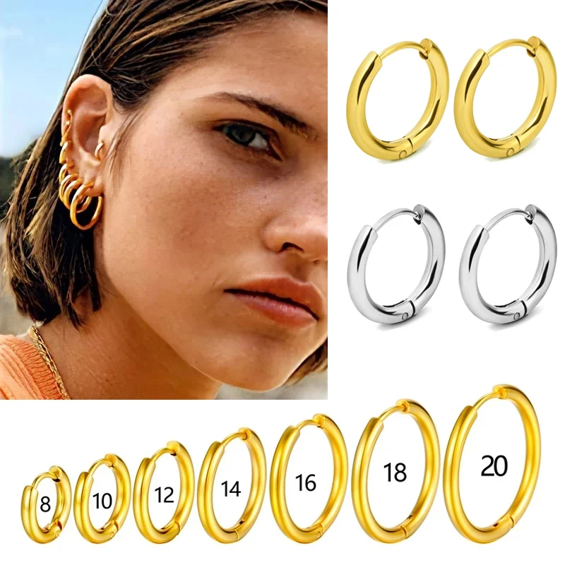 2PC/Set Round Circle Stainless Steel Small Hoop Earrings for Women Men Cartilage Ear Piercing Jewelry Pendientes Hombre Mujer