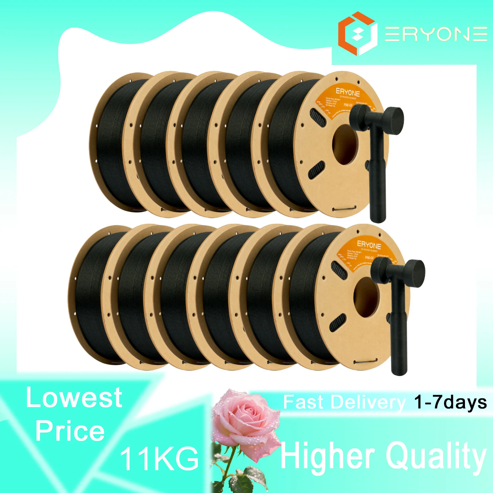 

ERYONE Glass Fiber PA6 Filament 3D Printer Filament, Polyamide (PA) 1.75mm +/- 0.03mm, Fit Most FDM Printer