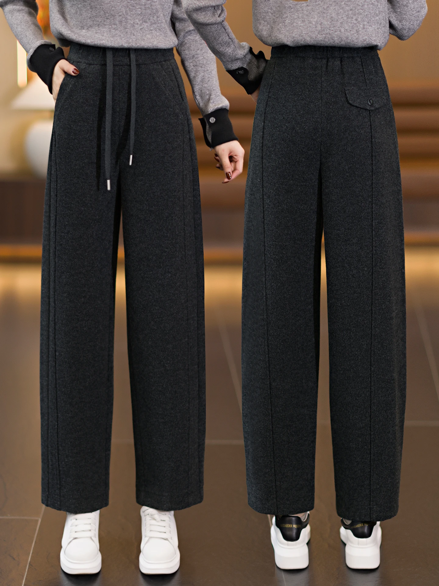 

Женские утепленные шерстяные брюки с высокой талией на флисовой подкладке, осенне-зимние, новая модель, эластичные, повседневные, укороченные (7/8)