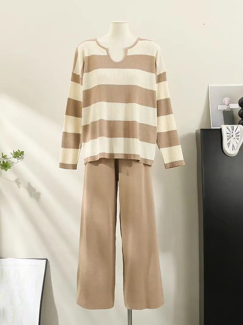 الجديد في مجموعات النساء الاتجاه 2025 سترة أنيقة وأنيقة مطابقة مجموعات الكورية عادية شريط كم طويل فستان أطفال مع سروال داخلي تريكو