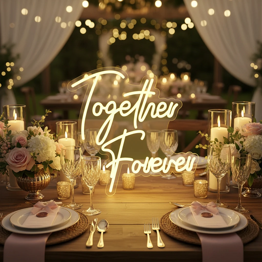 Together Forever Neon Sign Light for Wedding/Anniversary | Warm Glow LED Wall Acrylic Decor with Switch Wedding Keepsake Decor