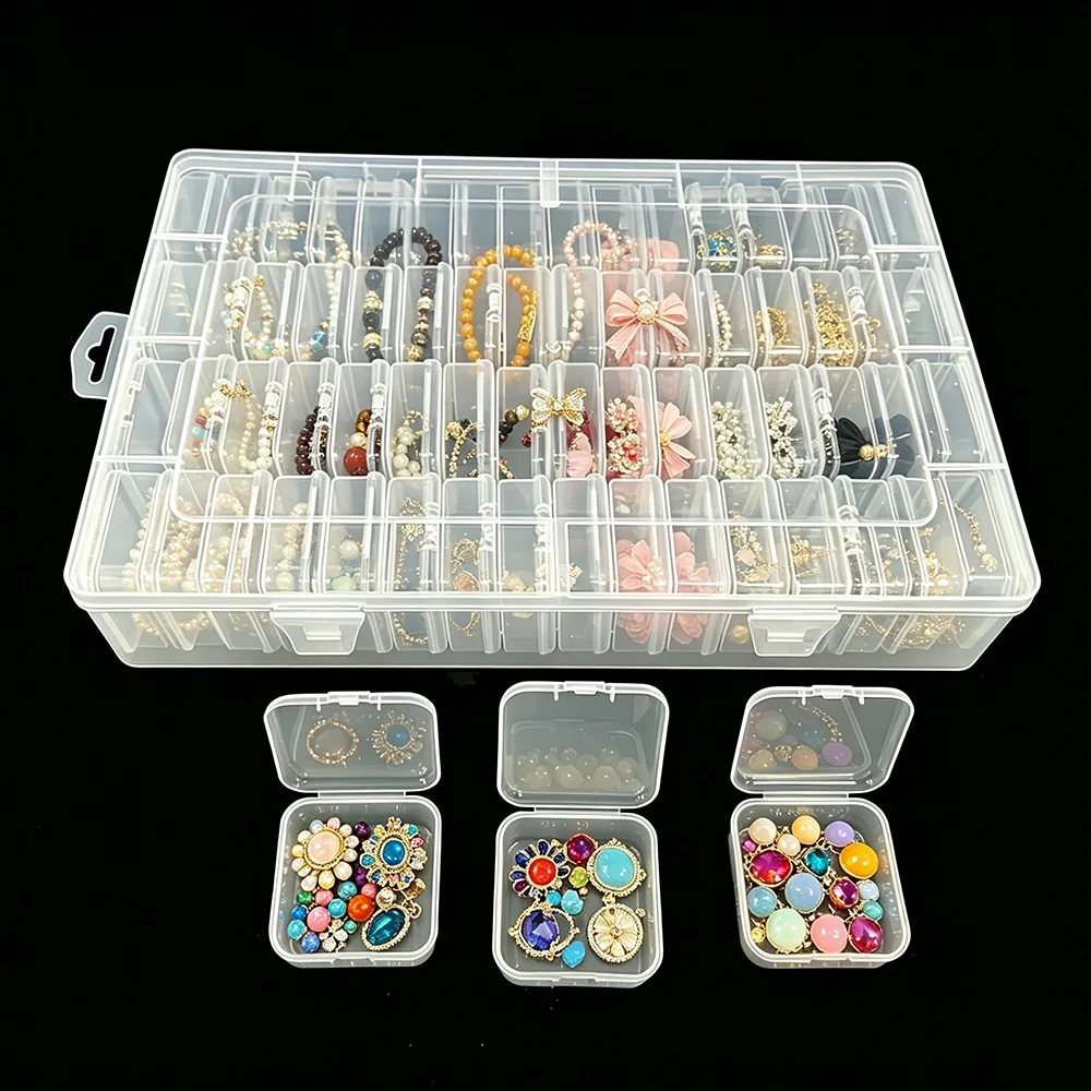 64 Pcs Multifunctional Large Capacity Transparent Plastic Storage Box Set - Used for Storing Bead Jewelry DIY Accessory Boxes