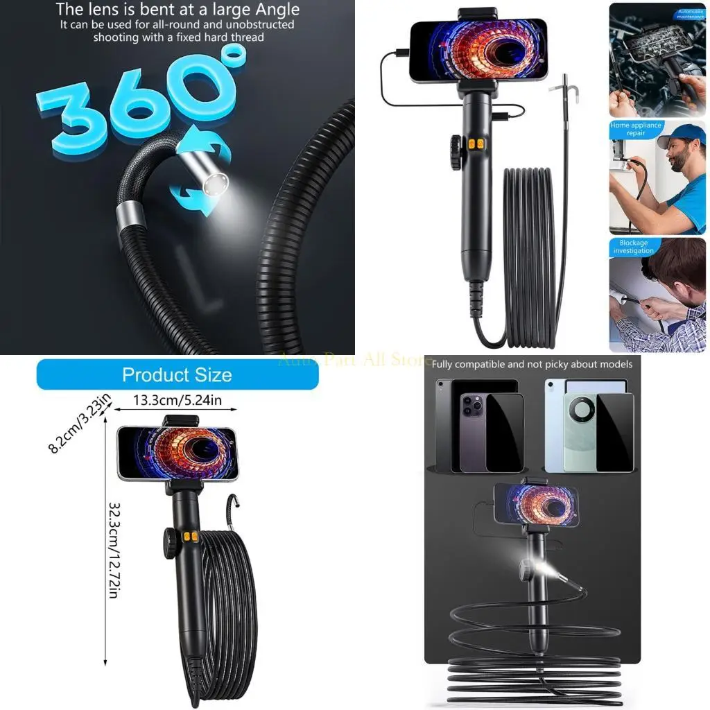 J0MA 6/8mm Lens Endoscope Camera Industrial Endoscope Inspection Camera 360 Degree Articulating Borescope Camera Waterproof