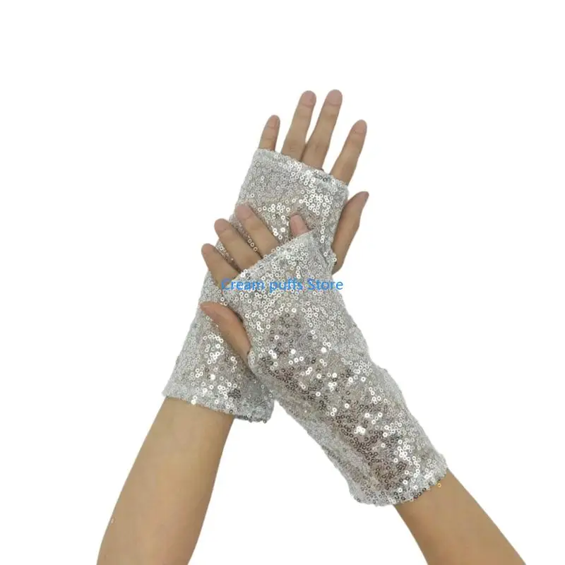 50LE Sparkling Sequined Gloves Great For Theme Parties And Festival Celebrations Soft And Lightweight Handwear For Stage Show