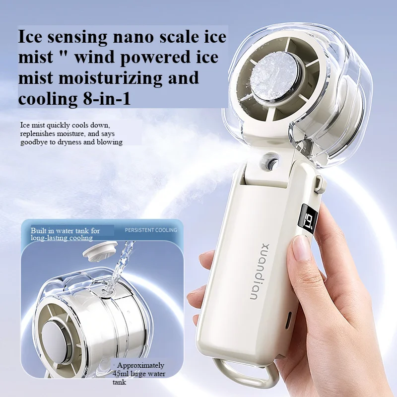 2026 new high-speed fan desktop folding digital display neck-hanging ice spray humidifying mini handheld small fan image 5