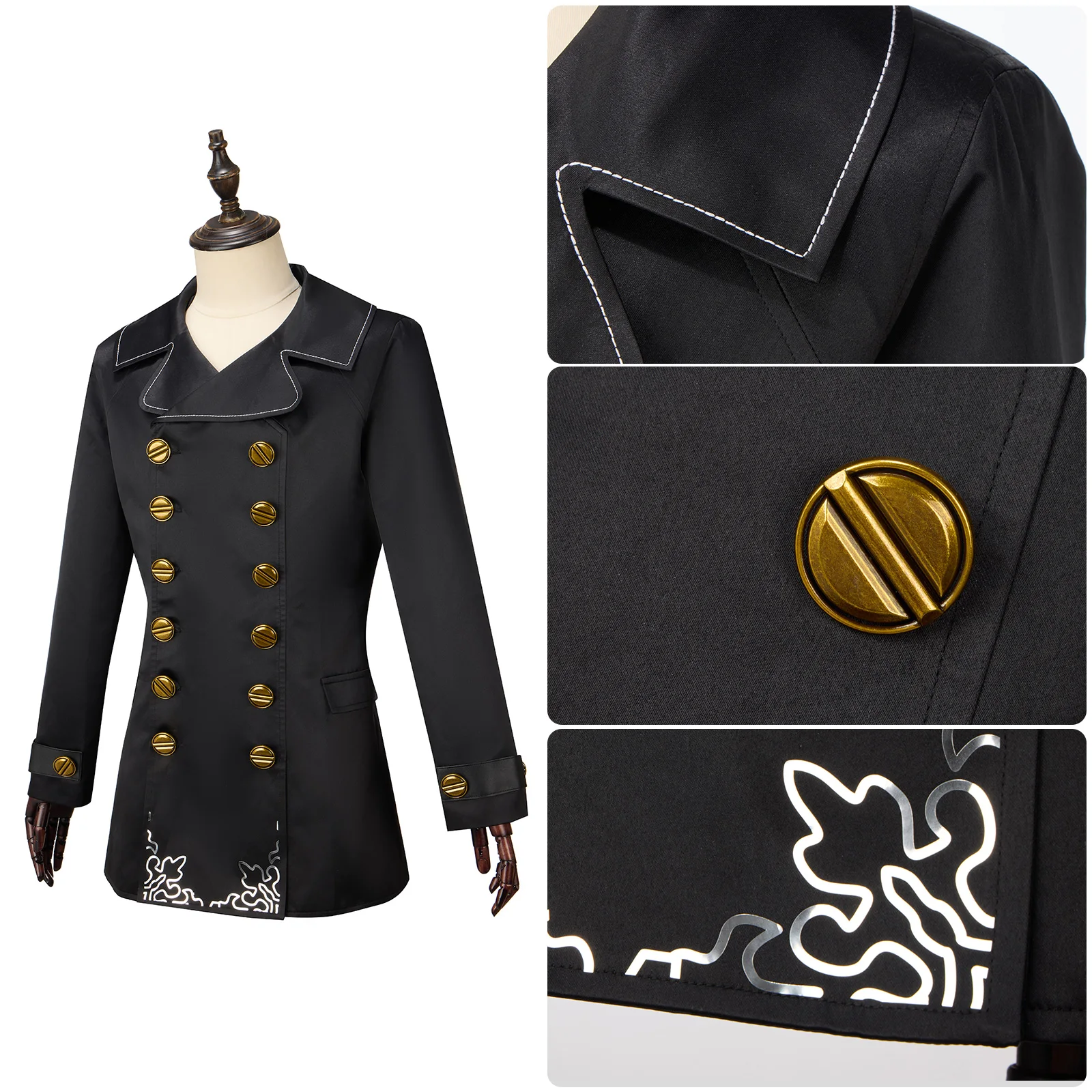 YoRHa Type-51 Black Jacket of Healing Male Cosplay Costume  FF14  Linkage Men Coat Uniform Halloween Carnival Party Outfit