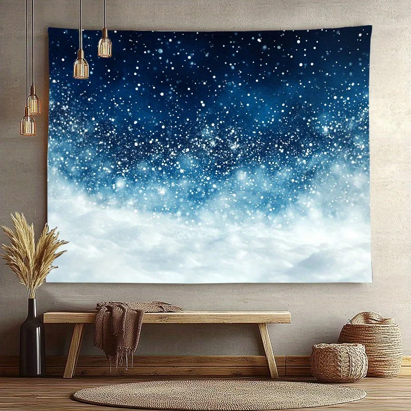 2D Flat, Starry Night Sky Tapestry Deep Blue Galaxy Stars Clouds Cosmic Universe Space Dreamy Bedroom Ceiling Decor