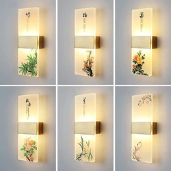 6W 10W Acrylic Indoor Wall Lamp New Chinese Style LED Printing Wall Light Bedroom Living Room Balcony Bedside Lights AC85-265V