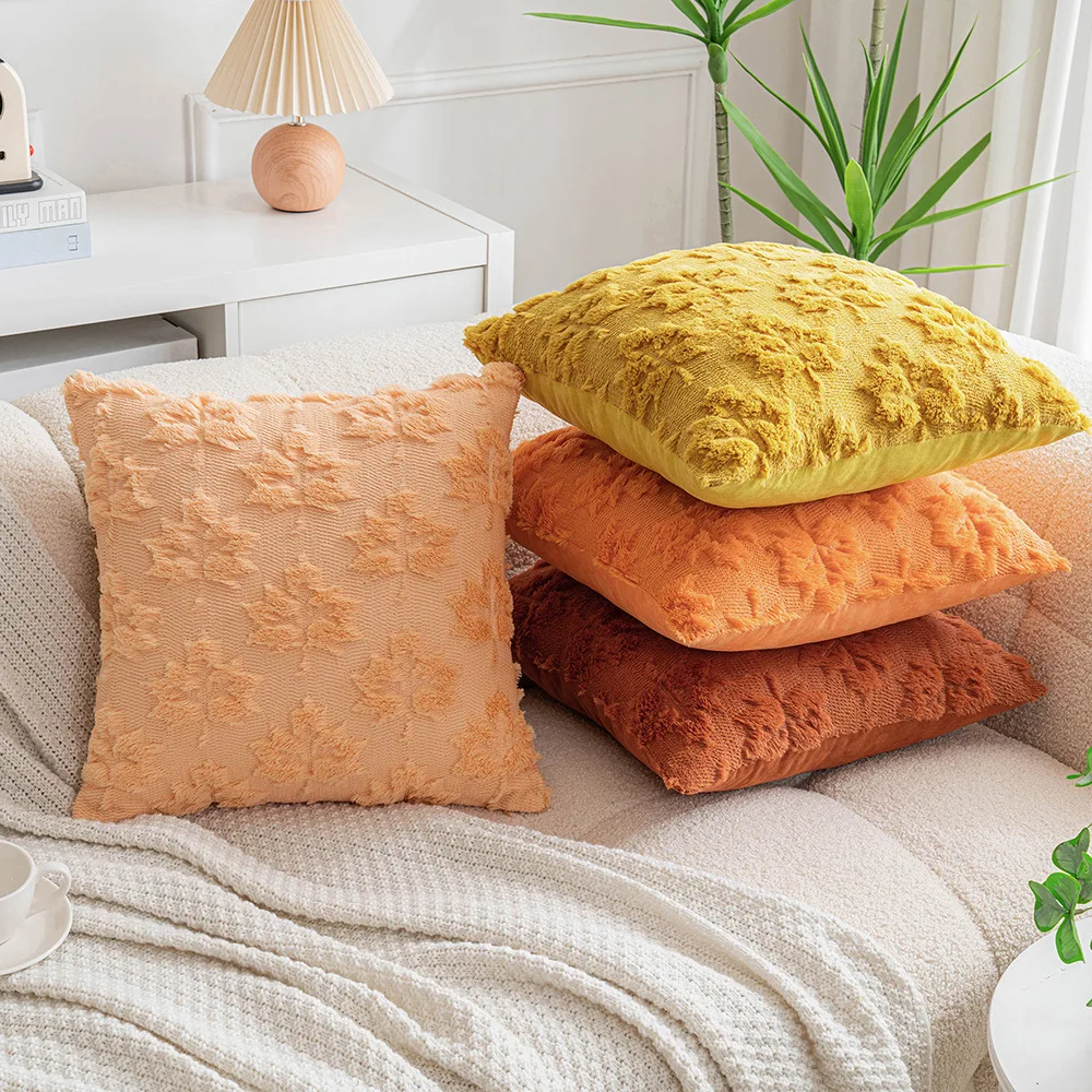 Maple Leaf Pillow Cover Sofa Decoration Embroiderd Cushion Cover Warm Tone Color Pillowcase