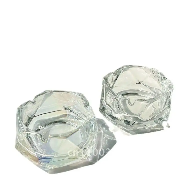

Luxury Trendy Glass Ashtray Geometric Design High-End Creative Home Office Cigarette Holder Transparent Dark