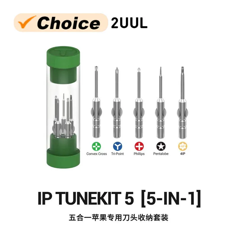 

2UUL SD25 5 in 1 Screwdriver Bit Set for IP 4IP Pentalobe Philips Tri-point Convex Cross Bits 0.8/1.2/1.5/0.6/2.5mm