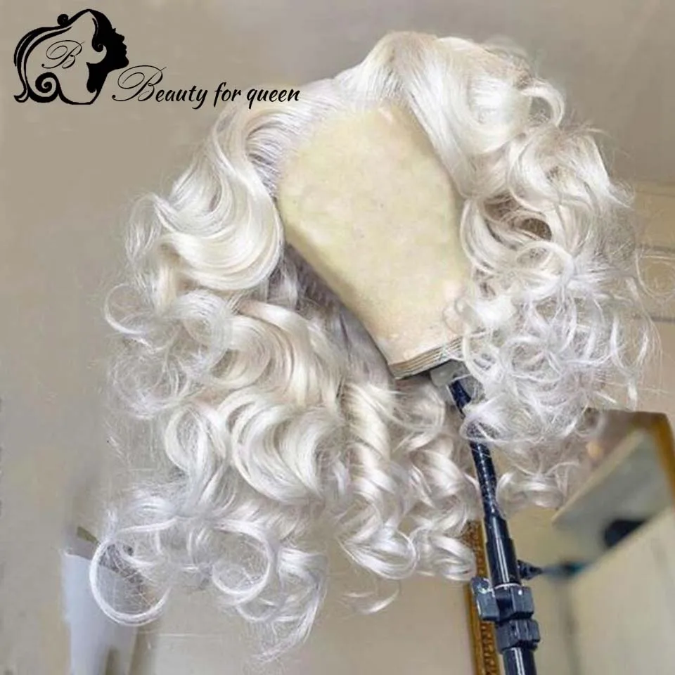 Oro blanco 13x4 resalta el encaje transparente de color usando que lo compras es pelucas de cabello humano muy adecuadas 100% cabello humano