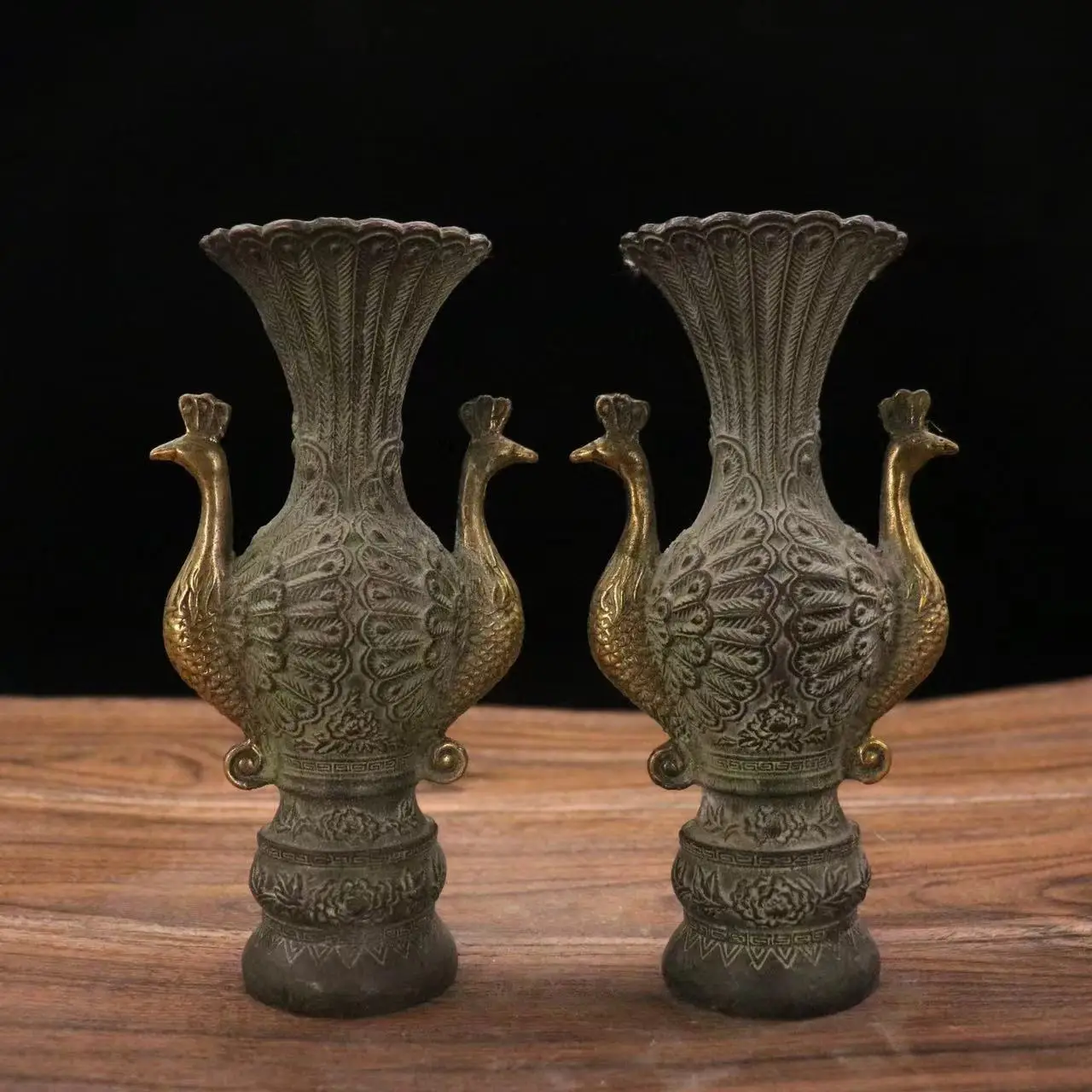 Rare Collectable old copper vases\Handicraft\Decoration,A pair,bird,#01