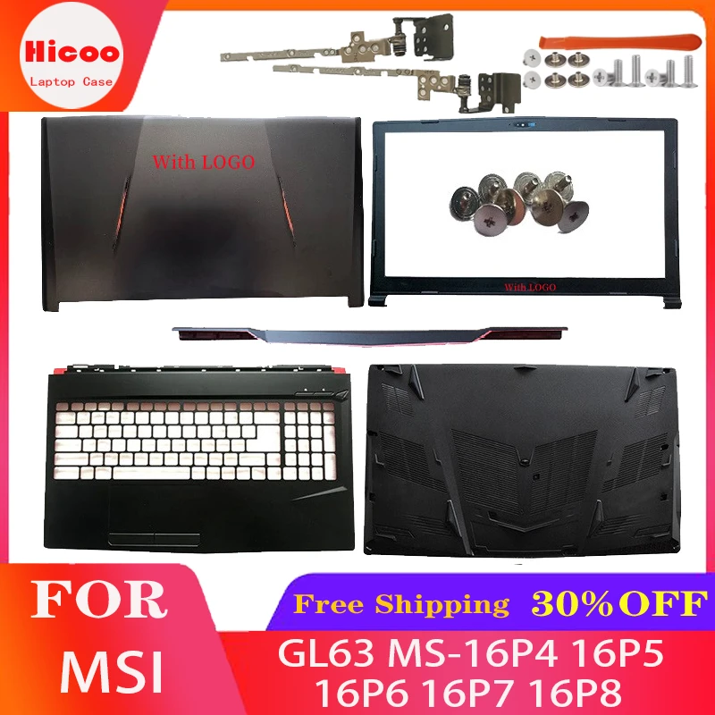 portatil para msi gl63 ms16p4 16p5 16p6 16p7 16p8 tampa traseira do lcd quadros dianteiros dobradicas dobradicas cobrem palmrest case inferior case do 01