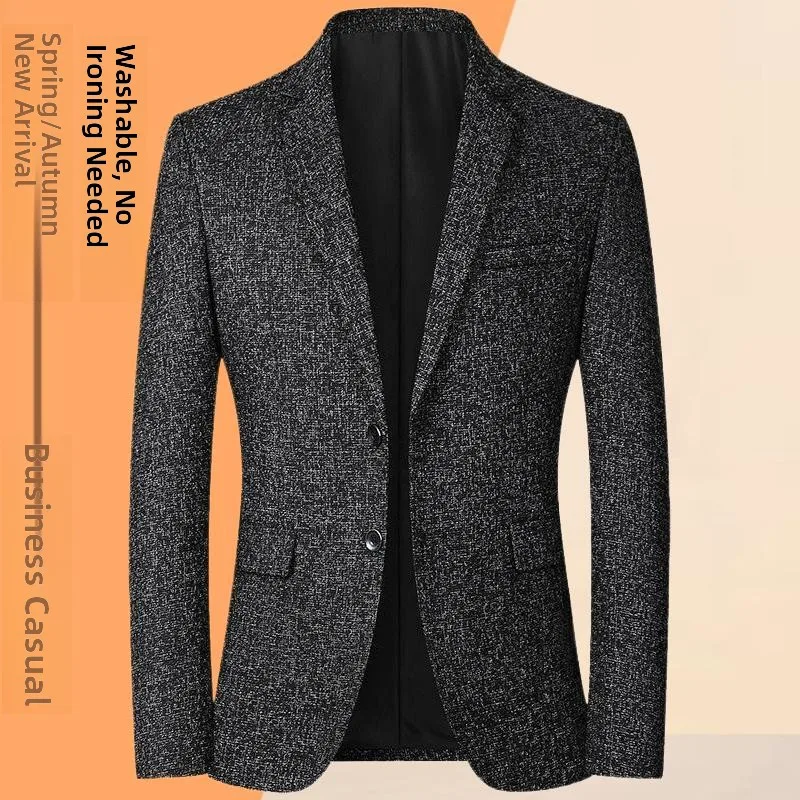 

Casual Men's Single-breasted Jaet Thin Sle No-ironing Spring Autumn Wear Comfortable Fit Busin Casual Outerwear