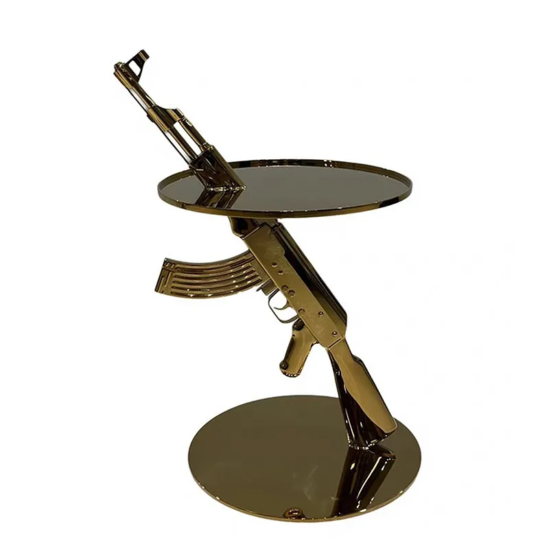 *forLuxury Modern Stainless Steel Side Table Featuring a Simple Creative AK47 - Style Design an Excellent Choice for Villa Use