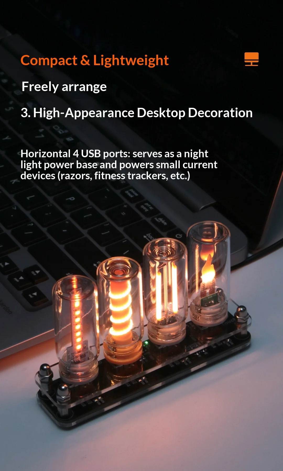 4-Port Transparent Acrylic USB Fast Charging Dock Type-C Input Touch Control Desktop Multi Device Power Supply Station