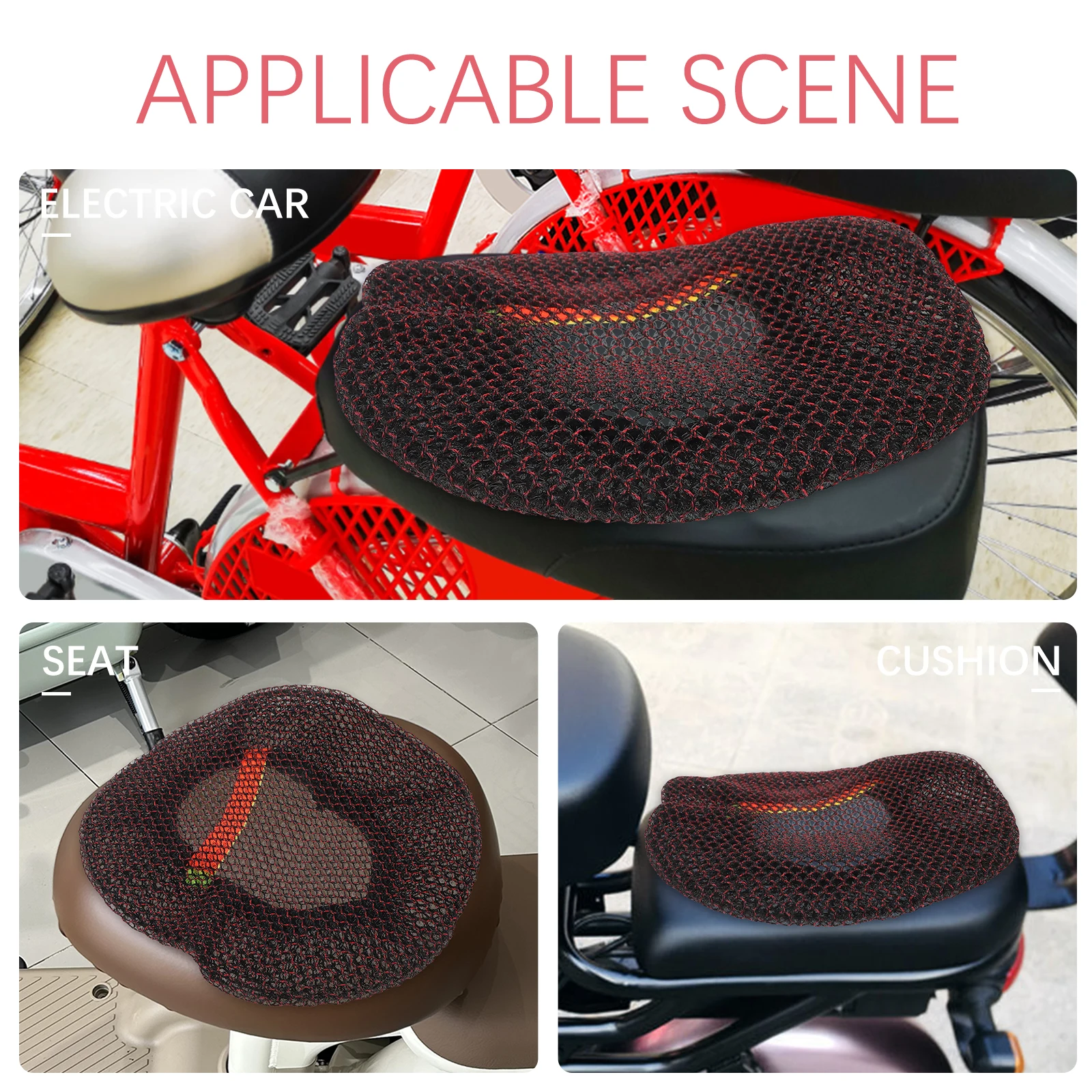 

Electric Bike Seat Cover Red Color Breathable Elastic Mesh Cushion Protective Saddle Pad Fit Electric Bicycle Seats