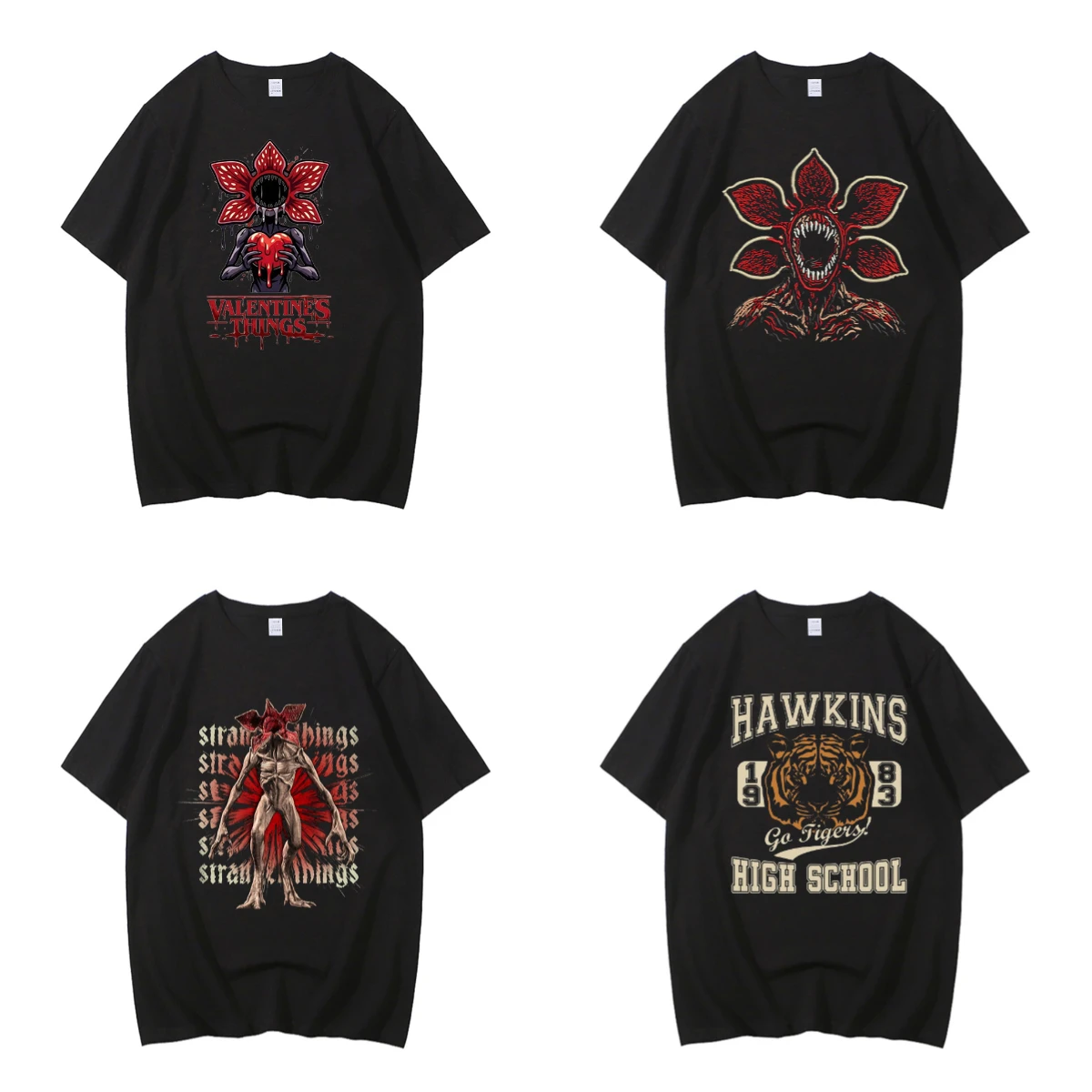 High Quality Cotton Hawkins Demogorgon T-shirt Anime Black T Shirt Cartoon Short Sleeve Harajuku Tshirt Women Men