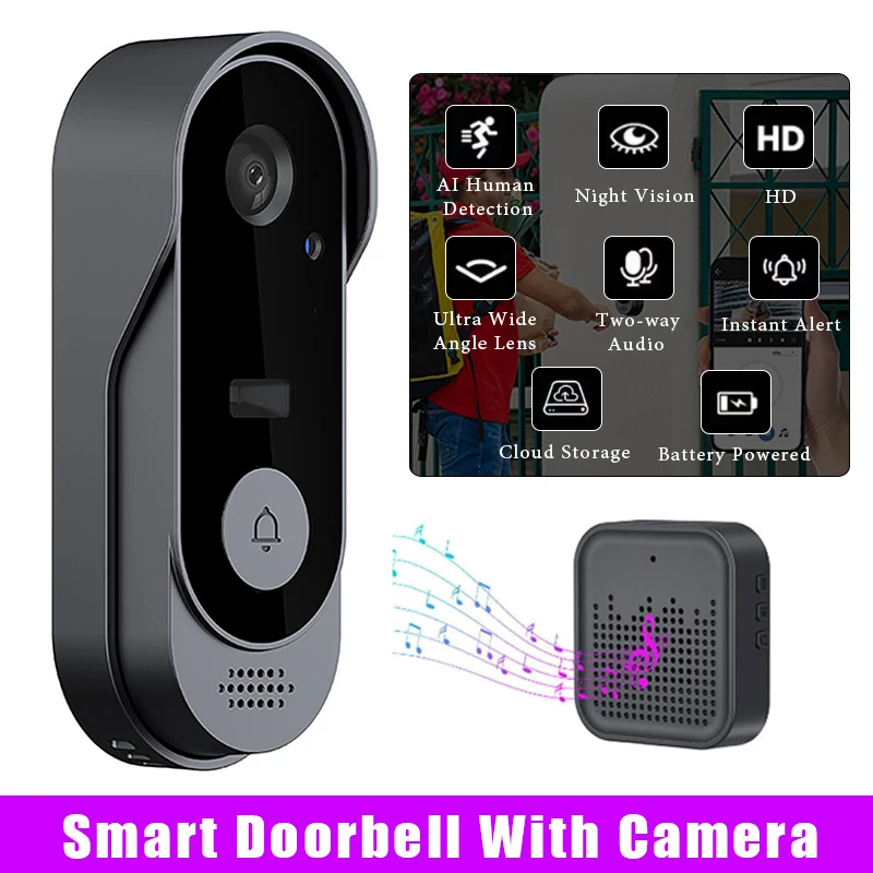 

Умный дверной звонок с камерой, Wi-Fi, пульт дистанционного управления, домашнее видеонаблюдение, видеодомофон, высокое разрешение, ночное видение, водонепроницаемый дверной звонок