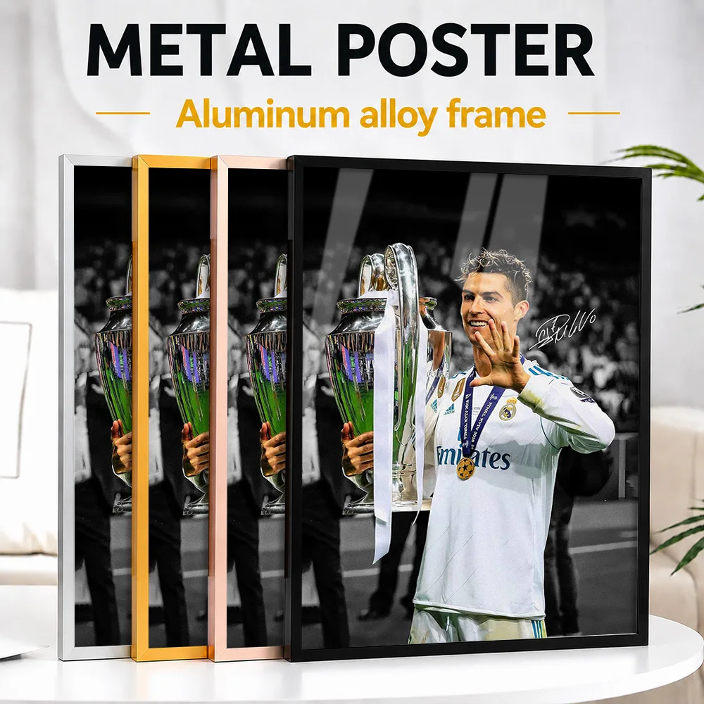 Cristiano Ronaldo Holding Champions League Trophy Framed Metal Print Customized Photography Wall Art For Sports Memorabilia Room
