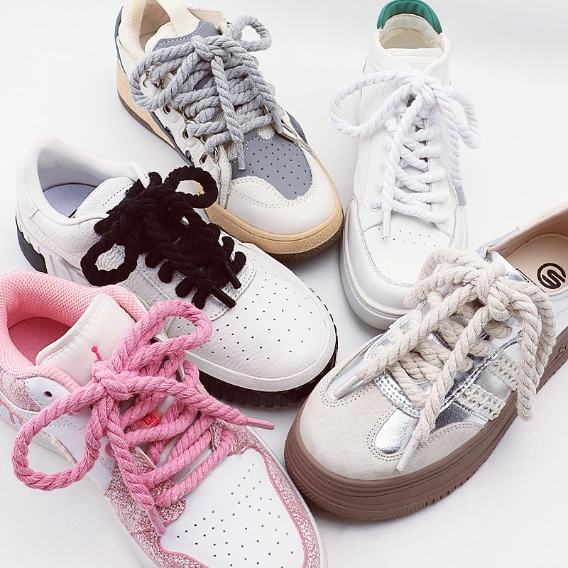 1 Paar Unisex-Schnürsenkel aus verdicktem 8 mm dickem dreisträngigem Hanfseil, langlebige runde Schnürsenkel für Schuhe